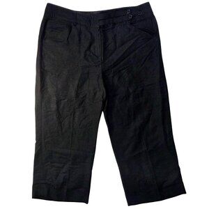 Larry Levine Black Linen Lagenlook Cropped Capri Button Tab Pants Plus Size 14